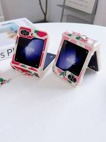 时尚可爱彩色大号草莓带挂绳硬壳手机壳适用于三星 Zflip3/4/5 宰牲节 - 粉紅草莓 - 查看 4