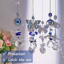 1 pieza Atrapasoles con ojos malignos con bolas de prisma de cristal para colgar en la ventana, decoración atrapasoles, adorno de ojos azules, creador de arcoíris, adorno colgante para el hogar, jardín, amuleto, artesanía, regalo
