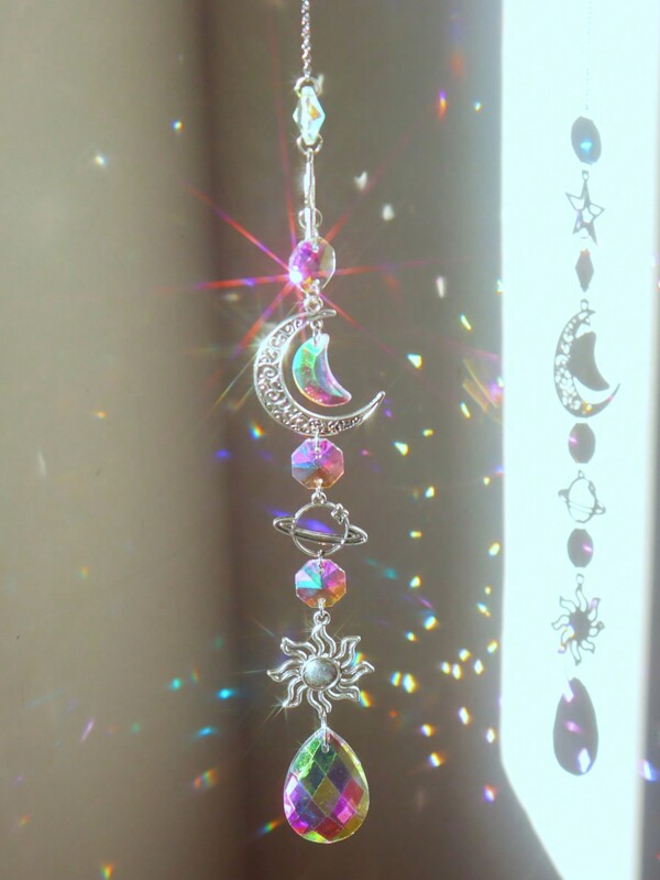 1pc,Silver Star Galaxy Star Moon Sun Catcher Hanging Window Decoration Home Decor,Window Hanging Crystal Decoration,Rainbow Maker,Home Decor,Wall Decor,Window Decoration,Garden Decoration,Home Decor ,Room Decor,Wall Decor Gifts Birthday Graduation