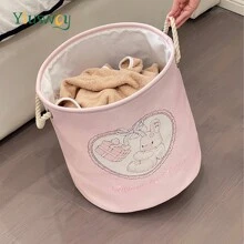 Yiuswoy 35x40cm(13.8x15.7In) Pink Folding Laundry Basket With Cute Rabbit And Bear Design, Thickened Fabric Storage Basket For Clothing, Toys And Miscellaneous Items, Home Decor, Bedroom Storage Dress Pants Shoes Jeans Boots Skirtlaundry Hamper,Washing Basketbathroom Organizer,Basket,Storage Basket,Foldable Laundry Basket