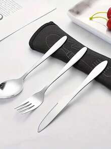 3入組銀色不鏽鋼餐具套裝，刀叉匙套裝，耐用的牛排刀和晚餐叉匙，餐具套裝-附禮盒的西式餐具套裝，適用於家庭，餐廳