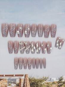 24 件棺材形长假指甲，含 1 个指甲锉和 1 个果冻胶，按压式指甲，美甲用品，指甲 - 彩色 - 查看 2