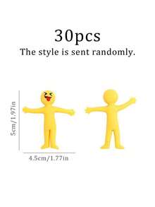 30入組彈性黃色人形造型創意減壓玩具，聖誕節新奇果凍娃娃，節日獎品、生日禮物、活動和派對小禮物有趣玩具 - 黃色 - 查看 3