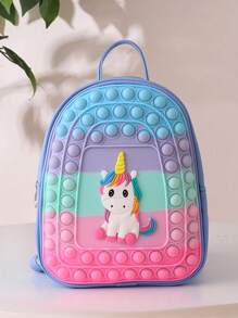 New Cute Unicorn Silicone Backpack, Stress Relief, Pink Schoolbag - A - View 9
