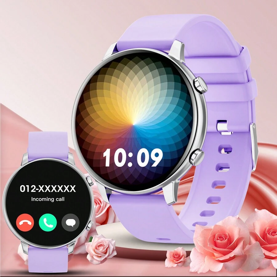 Màn hình tròn HD 1.39 inch, pin 210mAh, đồng hồ thông minh dành cho nữ, thích hợp làm quà tặng cho mẹ, tích hợp chức năng gọi điện (trả lời/quay số), giọng nói AI/trình phát nhạc/theo dõi thể dục, cũng thích hợp để theo dõi hoạt động của phụ nữ, đồng hồ thông minh dành cho nam, nhiều chế độ thể thao, tương thích với Android và iOS.