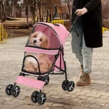 MoNiBloom 4 Wheels Dog Stroller, Easy-Fold Puppy Cage Jogger Stroller With Sun Cover, Pad And Rear Storage Bag, Breathable And Visible Mesh Dogs & Cats