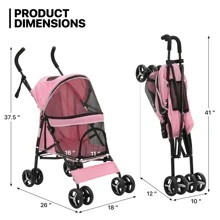 MoNiBloom 4 Wheels Dog Stroller, Easy-Fold Puppy Cage Jogger Stroller With Sun Cover, Pad And Rear Storage Bag, Breathable And Visible Mesh Dogs & Cats