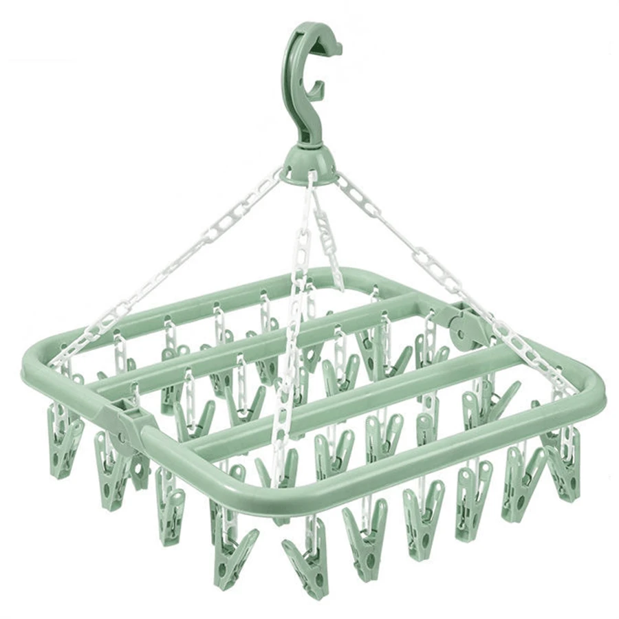 Drying Hanger With 32 Clips And Drip Foldable Hanging Rack,Plastic Hanging Drying Rack For Clothes Underwear Socks Love Valentine - Green - View 1