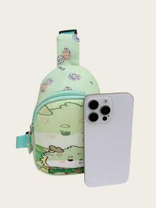 女性時尚超大號多功能美式2024新款斜背包，ins卡通胸包，輕巧旅行背包，情侶、學生和朋友的開學季禮物 - 綠色 - 查看 3