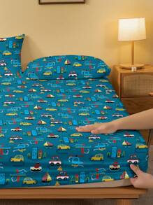 1件印花珊瑚絨床單，包含空、陸、海圖案，印花床單適用於臥室（不包括枕套） - 彩色 - 查看 4