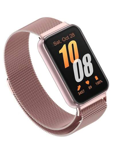 Banda de reloj compatible con Samsung Galaxy Fit 3, estilo Milanese, informal y de moda, suave y transpirable, de malla de acero inoxidable, con hebilla magnética de tipo anillo, ajuste manual de longitud, fácil de usar y se adapta a la muñeca, unisex.