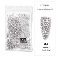 1440 件平底闪光玻璃石水钻水晶 1440 件/包 Ss3-Ss16 白色 Ab 水晶水钻指甲宝石平底圆形水钻平底水钻美甲用品指甲指甲饰
