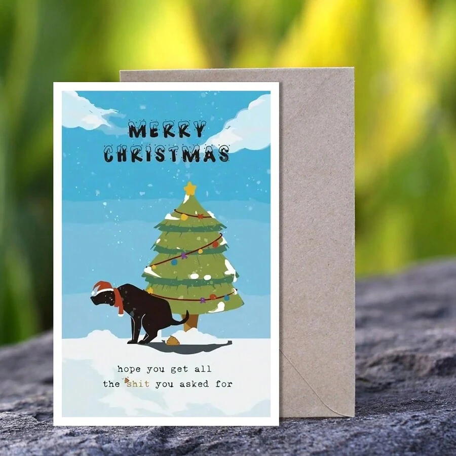 Funny Christmas Card For Dog Lover, Rude Christmas Card For Husband, Dog Holiday Card For Friends - Multicolor - View 1
