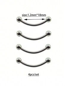 4pcs/Set 1.2mm Diameter Stainless Steel Tongue Piercing Jewelry, Curved Barbell Piercing For Tongue, Lip And Eyebrow, Banana Bells Suitable For Daily Wear