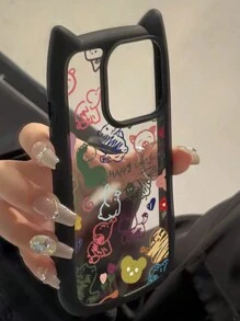 1pc Animal Printed Anti-Drop Acrylic Phone Case Compatible With Apple - Multicolor - View 3