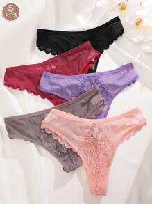 FINETOO 5 Piezas Bragas Sexys De Encaje Y Malla Para Mujeres