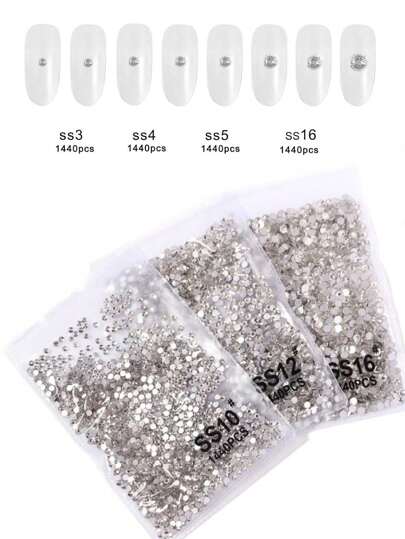 1440Pcs Flat-Back Glitter Glass Stones Rhinestones Crystal 1440Pcs/Bag Ss3-Ss16 White Ab Crystal Rhinestones Nail Gemstones Flat Back Round Rhinestones Flat Back Rhinestones Nail Supplies Nails Nail Charms