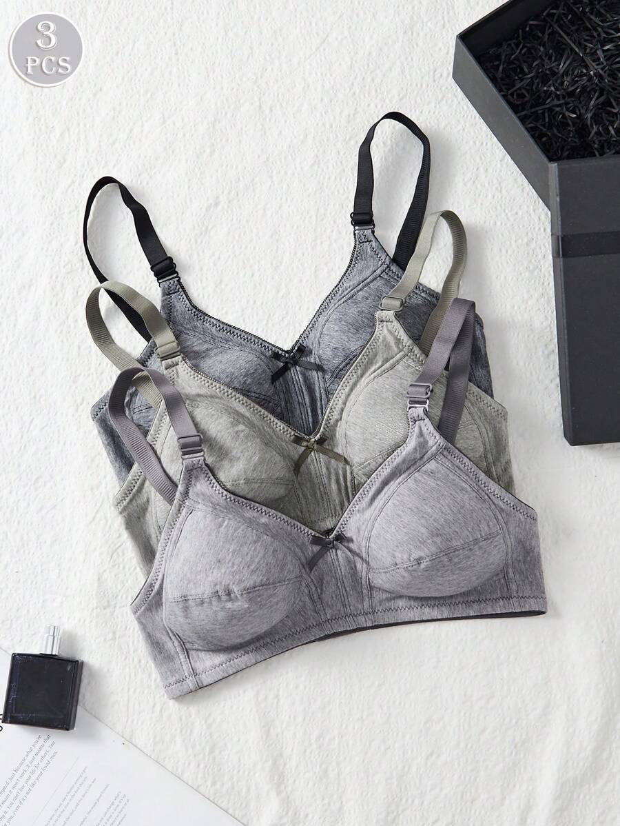 3pcs/Set Comfortable Sleep Soft Cup Solid Color Wireless Bra Set - Multicolor - View 1