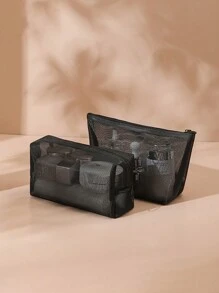 1pc Portable Mesh Makeup Bag, Modern Polyamide Multi-Function Makeup Storage Bag For Home,Boho Vibes,For Holiday Beach, Bathroom Collection, Bedroom Collection, Large Capacity
