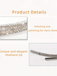 1pc(1.2m In Length) New Rhinestone Studded Round Shoelaces, White Color, Elegant & Minimalist Design, Versatile Accessory For Clothes, Bags, Accessories DIY (Contains Glue, Avoid If Concerns) Summer Party - White - View 5