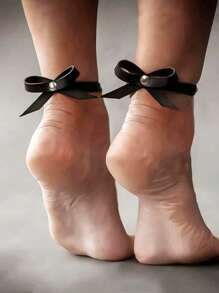 2PCS Halloween Costume Women's Black PU Leather Bow Feet Chain Fashionable Ankle Decorations For Party & Dancing Adjustable Synthetic Cute And Sexy Punk Gothic Ankle Loop Strap