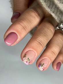 24 piezas de uñas postizas elegantes, desmontables, cuadradas, redondas y con forma de almendra, con hermoso diseño de flores para lucir suave y a la moda. Actualice su aspecto diario. - Rosa Roja - Ver 8
