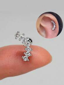 1件不锈钢耳环，镶嵌立方氧化锆，蛇形、月亮形、圆球形、弧形耳骨耳环、耳屏耳环、耳廓耳环，螺丝耳堵，新款设计 - 耳環耳釘 - 查看 5