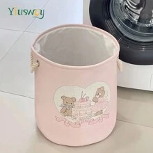 Yiuswoy 35x40cm(13.8x15.7In) Pink Folding Laundry Basket With Cute Rabbit And Bear Design, Thickened Fabric Storage Basket For Clothing, Toys And Miscellaneous Items, Home Decor, Bedroom Storage Dress Pants Shoes Jeans Boots Skirtlaundry Hamper,Washing Basketbathroom Organizer,Basket,Storage Basket,Foldable Laundry Basket