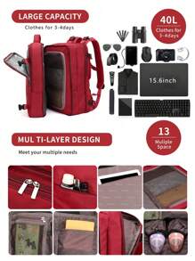 Myco Ba lô chống trộm có thể mở rộng dung tích đựng laptop 15.6 inch, túi hành lý công tác cỡ lớn, chống thấm nước, thích hợp làm quà Giáng sinh hoặc quà Valentine. - Đỏ - Xem 7