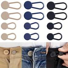 12 paquets de boutons ajustables sans couture pour réduire la taille du jean, permettant d'agrandir votre pantalon de 2,54 à 3,56 cm. Disponible en kaki/bleu/noir