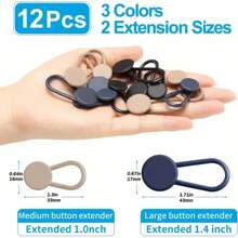12 paquets de boutons ajustables sans couture pour réduire la taille du jean, permettant d'agrandir votre pantalon de 2,54 à 3,56 cm. Disponible en kaki/bleu/noir