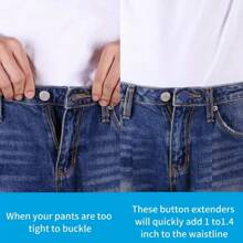 12 paquets de boutons ajustables sans couture pour réduire la taille du jean, permettant d'agrandir votre pantalon de 2,54 à 3,56 cm. Disponible en kaki/bleu/noir