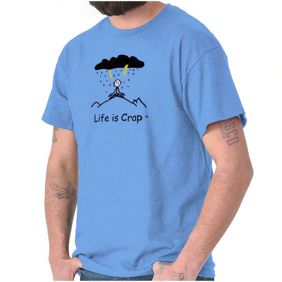 Yoga Storm Mountain Meditation Graphic T Shirt - Carolina Blue - View 1