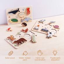 Kids Wooden 3D Puzzle - Space, Forest, Ocean Animal Shape Cognition Puzzle, Montessori Educational Toy For Fine Motor Training