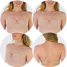 Women's Padded V-Neck Convertible Strap Push Up Bras - Clear Convertible Straps - Beige - View 3