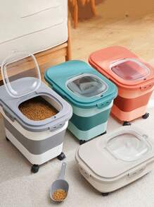 33lbs Collapsible Cat Dog Food Storage Box Dry Cat Food Dog SnackContainer With Lids Airtight Sealing Kitchen Grain Rice Storage Box - Multicolor - View 2