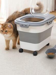 33lbs Collapsible Cat Dog Food Storage Box Dry Cat Food Dog SnackContainer With Lids Airtight Sealing Kitchen Grain Rice Storage Box - Multicolor - View 3