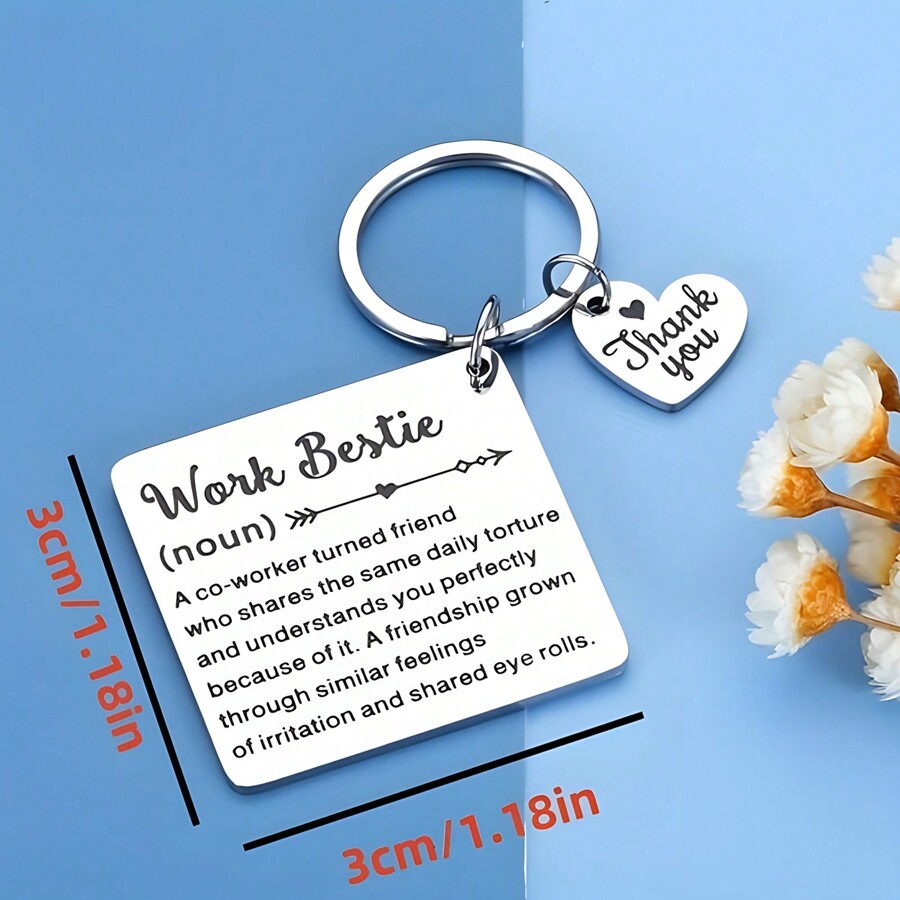 1pc 'Work BFF' Definition Keychain, Stainless Steel Novelty Keyring