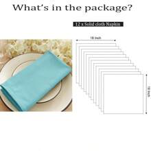 12pcs Solid Color Cloth Napkins, Washable Cotton Table Napkin For Household Dining Fall Autumn Decor Wedding Hotel 45*45cm - Mint Blue - View 2