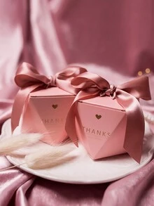 12pcs/Set Rose Pink Bowknot With Ribbon Thank You Gift Boxes,Candy Boxes For Party Wedding Favors - Pink - View 2