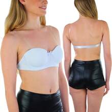 Women's Padded V-Neck Convertible Strap Push Up Bras - Clear Convertible Straps - White - View 4