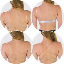 Women's Padded V-Neck Convertible Strap Push Up Bras - Clear Convertible Straps - White - View 2