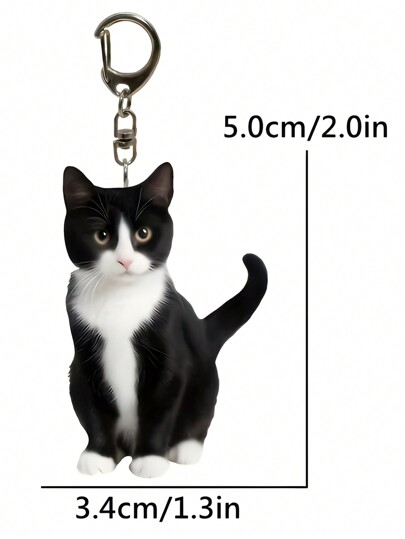 1pc Black And White Tuxedo Cat Keychain With 2D Acrylic Cat Pendant, 0.12-Inch Thickness, Double-Sided Design, Animal Keychain Ornament, Suitable For Backpacks And Gifts Car Accessories Bag Charm School Animal Cute Goth Y2k Halloween Accessories Teachers Day Bag Lanyards With Id Holder Car Accessories Bag Charms