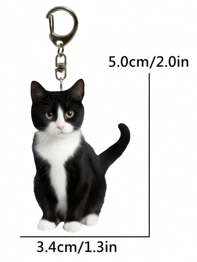 1pc Black And White Tuxedo Cat Keychain With 2D Acrylic Cat Pendant, 0.12-Inch Thickness, Double-Sided Design, Animal Keychain Ornament, Suitable For Backpacks And Gifts Car Accessories Bag Charm School Animal Cute Goth Y2k Halloween Accessories Teachers Day Bag Lanyards With Id Holder Car Accessories Bag Charms