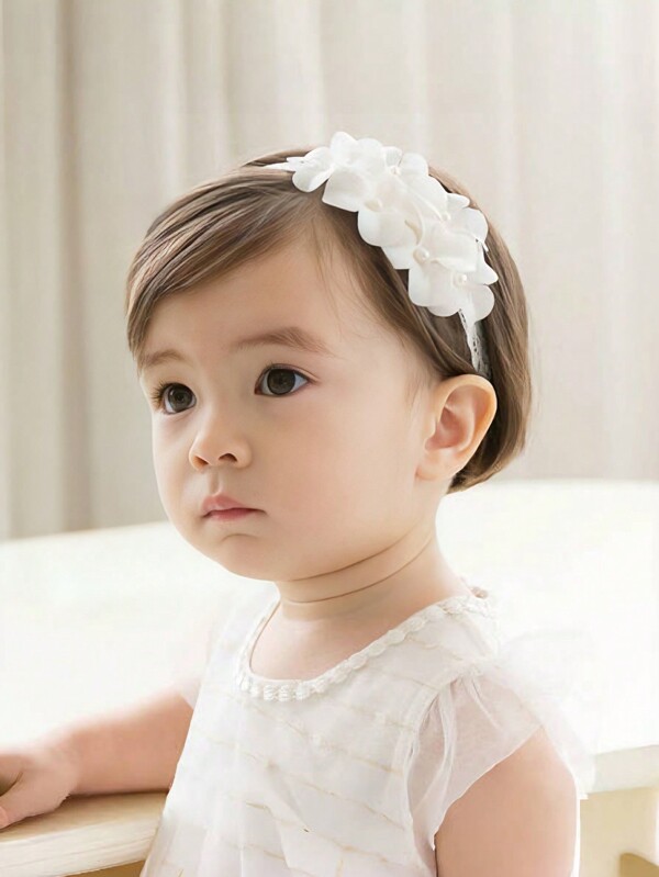 Flower Headband White Flower Headband Cute Baby Girl Hair Accessory Princess Headband Baby Girl Bow Headband Children Princess Baptism 1st Birthday Month Party Sweet Lace Flower Headpiece Baby Girl Cute Adorable Headband