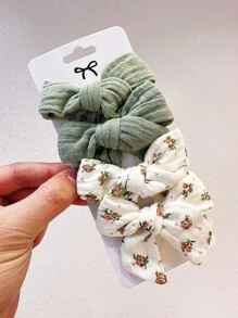 4个装青少年布艺花朵蝴蝶结发夹，侧边发夹，马尾辫发圈，日常发饰 - 彩色 - 查看 12