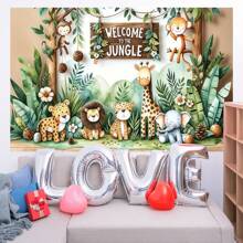 1 件丛林主题派对装饰背景，210 * 150/150 * 100/100 * 75 厘米，丛林动物动物园主题生日派对背景横幅，适用于照相亭、家庭派对和摄影工作室装饰，非常适合客厅、卧室、视频直播和派对用品、圣诞节 - 彩色 - 查看 9