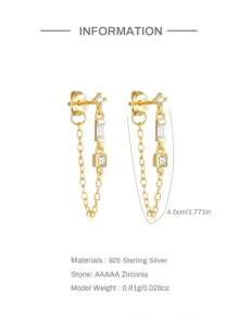 EleRunis 1Pair 925 Sterling Silver Simple Asymmetrical Studs 18K Gold Plated  Double Studs Chain Tassel Piercing Earring For Women Daily Wear Wedding Party Engagement Anniversary Valentine's Day