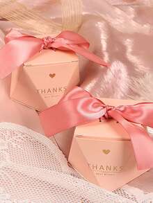 12pcs/Set Rose Pink Bowknot With Ribbon Thank You Gift Boxes,Candy Boxes For Party Wedding Favors - Pink - View 4