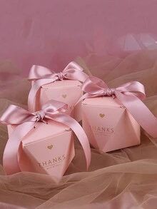 12pcs/Set Rose Pink Bowknot With Ribbon Thank You Gift Boxes,Candy Boxes For Party Wedding Favors - Pink - View 1